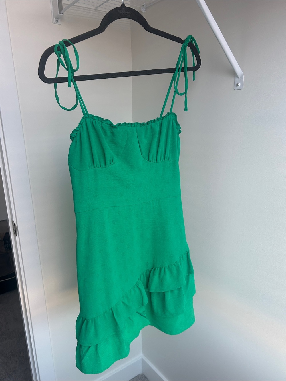 Green Ruffle Tie-Strap Mini Dress